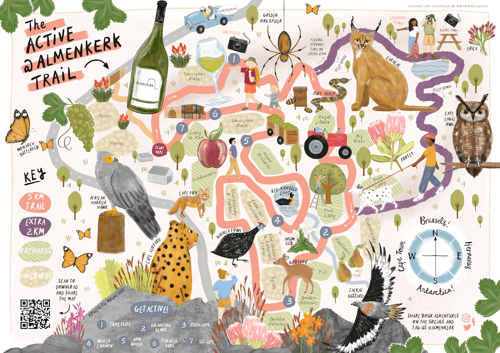 Illustrated Map of Almenkerk Wine Estate, Elgin, South Africa. Illustrated by Emily House