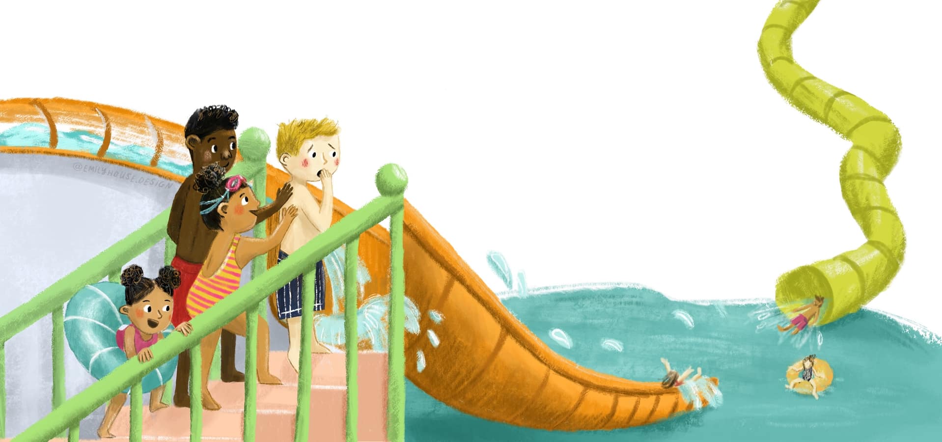 Water slide illustrated by Emily House