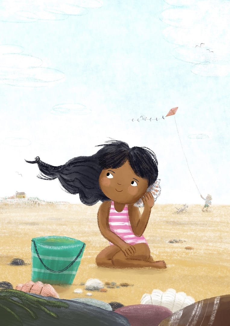 Beach girl a children's picture book illustration by by author and illustrator emily house